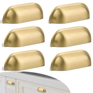 6 Pcs Brushed Golden Kitchen Cabinet Drawer Pulls Cup Knobs for Cabinet Cupboard Brass Furniture Hardware Pull