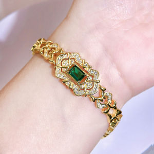 SEQUITO Super Luxury Yellow Gold Bracelet Bangle Pave Setting AAAAA Cubic Zircon Green Stone Women Wrist Jewelry for Bridal Wedding Party B315