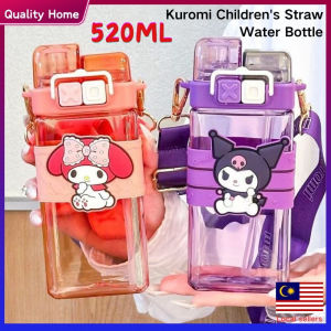520ML Black Rice Cartoon Childrens Student Cup Kuromi Childrens Water Bottle Sanrio Kawai Melody Black Rice Cartoon Straw Cup with Straw Childrens Travel Water Bottle库洛米儿童水壶