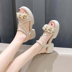 Roman Sandals Womens Summer New Fashion Match Skirts Gentle Atmosphere Network Celebrity Thick Heel Covered Heel Sandals