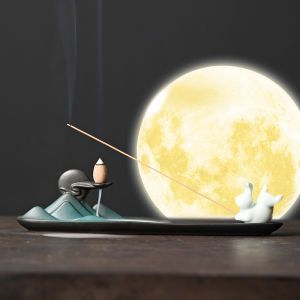 Đèn Thơm Gốm Trăng Thỏ Trung Quốc Đồ Trang Trí Trong Nhà Đèn Thơm Ngọn Hương Ngược Dòng Đèn Thơm Trang Trí Trung Thu Năm Mới