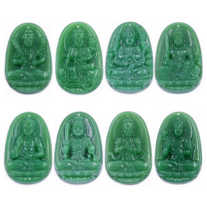 Mặt Phật Hư không tạng đá thạch anh xanh lá kèm vòng cổ dây dù xanh lá mặt Phật bản mệnh mặt dây chuyền Phật