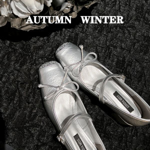 French Style Butterfly Knot Low Heel Womens Shoes Mary Janes Flat Shoes Summer Lightweight Large Size Shoes for Women 41 to 43