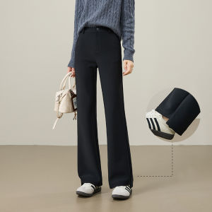 กางเกงกระบอกยาวเอวสูงผ้าไหมไหมพรม ESE YI Yang ทรงหลวม กางเกงขายาวทรงตรง ผ้าฝ้ายผสมโพลีเอสเตอร์และยางยืด ฤดูใบไม้ผลิ 2025