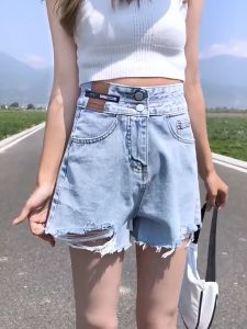 Celana Pendek Wanita JSCN-3572  Celana Jeans Sobek Highwaist Hot pants Short pants Santai Cewek Tinggi Pinggang Lebar Kaki Mimon Home