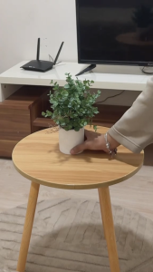 Round Coffee Table Living Room Small Coffee Table/Side Table Wood meja kopi bulat kecil 小圆桌 茶几. White and natural wood finish two-tier design suitable for living room decor.