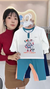 Bộ dài tay cổ trụ in hình robot BENTY BT045 chất vải mềm mịn mát quần áo trẻ em kháng khuẩn