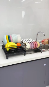 NBSail ชั้นวางจานปรับระดับได้ พร้อมที่วางแก้วและถาดระบายน้ำอัตโนมัติ ประหยัดพื้นที่ กันสนิม สำหรับใช้ในบ้าน