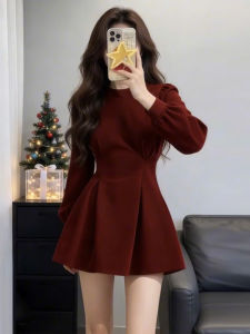 Homecore | Red High-class Slimming Fashionable Youthful Spring French Style Waist Cinched Dress