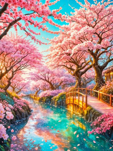 BILIBILI | Oil Painting By Numbers Cherry Blossom River Scenery DIY Number Drawing Canvas Pictures By Numbers Home Decor Large Size