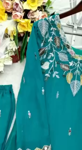 [PRE ORDER : 10 DAYS] Pure NC Moss Silk Embroidered Kurti with Palazzo and Dupatta Set 5mm & 3mm Sequins Work Ready-to-Wear Ethnic Outfit for Women (M to XXL)_1275