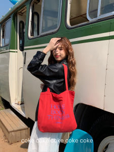 Korean Style Large Capacity Canvas Bag with Red Lettering Single Shoulder Bag for Students And Women Ideal for Classes And Casual Use
