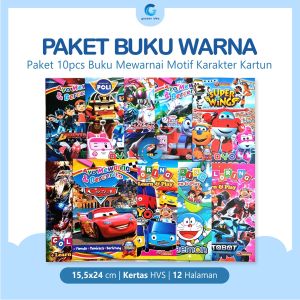Paket 10 Buku Warna Anak Motif Aneka Karakter Kartun