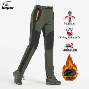 LNGXO Nữ Dày Ấm Lông Cừu Mùa Đông Quần Chống Thấm Nước Vỏ Mềm Ngoài Trời Quần Chống Gió Đi Bộ Đường Dài Đi Bộ Cắm Trại Trượt Tuyết