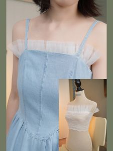 Chic Original Design Gauze Net Slim Fit Chest Wrap Sweet Youthful Style Pure Color Short Length TT Unique Pattern