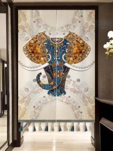 Luxurious Elephant Pattern Door Curtain Fabric Kitchen Bathroom Partition Blind Fold Home Decorative Room Divider Curtain