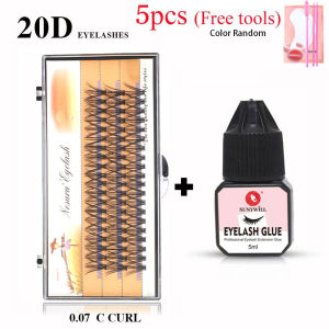 SUNYWILL 10/20/30D C Curl False Eyelashes Extensions Set With Glue Natural Individual Cluster Fake Eye 3D DIY Lashes