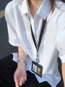 White Silk Short Sleeve Shirt Womens Style Summer Thin Drapey High-End French Style Sun Protection Outerwear Loose Fit Pure Color