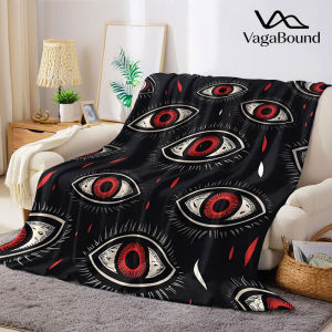 Retro Red Eye Print Flannel Blanket Warm Soft Halloween Christmas Decorative Couch Warm Cozy All-Season Gift