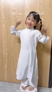 Mầm Non - Tiểu Học Áo Dài Trắng + Quần Lụa Mềm Cho Bé 1-15 Tuổi Phù Hợp 9-48kg Chất Lụa Cao Cấp Size 2-8 Rẻ Đẹp Bền