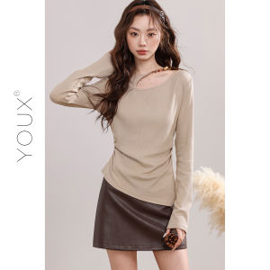 YOUXIANG | Áo Thun Dài Tay Voan Đục Lỗ Phong Cách Hoàng Hôn cho Nữ