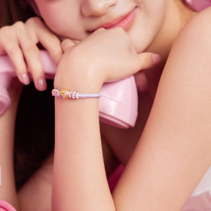 ZHOU LIU FU 周六福 24K Pure Gold Bracelets Heart Love Charm Flowers Real Gold Purple Braided Friendship Bracelets for Women Friends Lady Lover Birthday 16-22cm A1713234