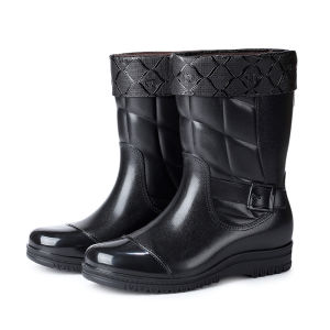 SUPERLI Leisure rain boots men Low-Heeled Keep Warm Round Toe Shoe Waterproof Middle Tube Rain Boot