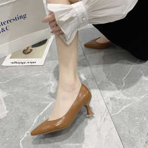 Kitten Heel Shoes Womens 5cm Mid Heel Simple V Cut Easiest for Match Work Shoes Black Womens Shoes Pointed Stiletto Heel High Heels
