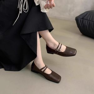 Silver Mary Jane Ballet Flats Womens Leather Version Spring Autumn New Small Size Fashionable Casual Shoes with Buckle