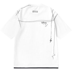 Genanx Lightning Fashion Brand Space Cotton Heavy T-shirt Summer New Fake Two Pieces Simple Style Printed Couple Short Sleeve