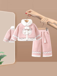 Girls Fleece Lined Outfit Baby One Year Old Birthday Clothes Traditional Chinese Style Childrens Winter Two Piece Set