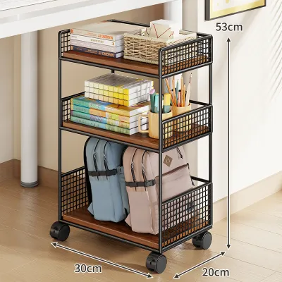 Book Storage Rack with Wheels Movable Book Shelf Multiple Layers