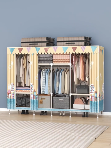 Stylish Printed Fabric Wardrobe Heavy Duty Clothes Organizer with Curtain Cover Multi-Purpose Storage Rack for Home & Small Space