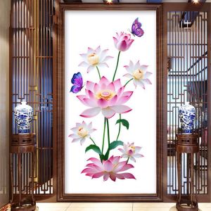 Blooming Pink Lotus Wall Sticker Living Room Entrance Sofa Background Wall Dining Room Wall Decoration Stickers Self-Adhesive