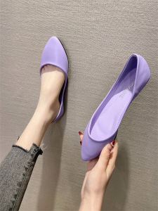 Purple Flat Bottom Single Shoes Breathable Soft Leather round Toe Versatile Flats Fashionable Womens Summer Slip-On Shoes