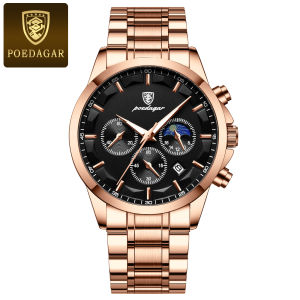 POEDAGAR Top Fashion Mens Watches Waterproof Luminous Stainless Steel Men Wristwatch Chronograph Date Quartz Business Man Watch