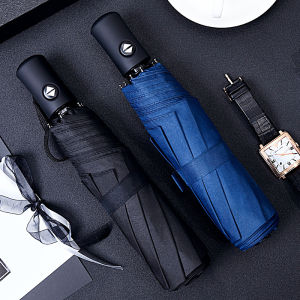 Automatic Rain & Sun Umbrella Women Men 8Ribs Anti-UV 3 Folding Wind Resistant Auto Luxury Big Windproof Black Coating Parasol