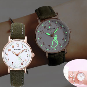 Luminous Women Watch Ins Cute Quartz Leather Watches Simple Small Dial Night Glowing Clock Watch Wrist for Girls