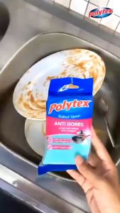 Polytex Sabut Spon Jaring Anti Gores Kawat Stainless Nilon Sabuk busa sponge cuci piring ekonomis - Lazada