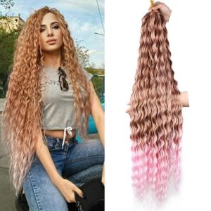 32Inch Hair Extension Human Hair Washable Long Deep Wave Bulk Hair Crochet Braid Blonde Grey Purple Ombre Wavy Braiding Hair Extension