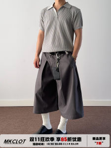 MKCLOT American Retro Money Style Loose Straight Leg Seven-Foot Mens Casual Pants Youthful Vitality Pure Color Summer Fashion