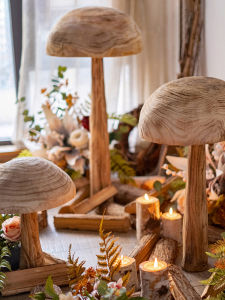 Creative Wooden Mushroom Decorative Ornaments Rural Minimalist Style Large Floor Standing Home Decoration Landscape Artistic Vintage