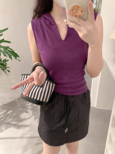 Áo Vest Nữ Không Tay Màu Tím Phong Cách Hàn Quốc Mùa Hè Áo Khoác Ngoài Ngắn Ôm Vừa Vặn Thời Trang Áo Khoác Ngoài Mùa Hè