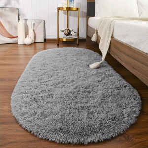 VIKAMA Simple Elliptical Fluffy Rug Non-slip Soft Indoor Area Rug Bedroom Dormitory Daycare Floor Mat Home Decoration