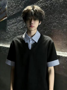 OUMULONG | Polo Placket Short Sleeve T-Shirt Mens Summer Style