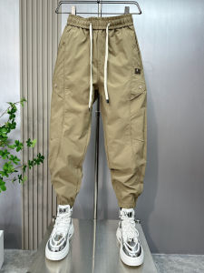 Mens Casual Thin Quick-Drying Ankle Length Pants Summer Handsome Loose Tappered Elastic Trendy High Street Parka Pants Men