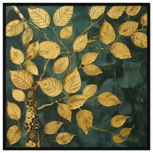 Tranh lá bồ đề tranh treo tường tranh dán tường chất liệu sơn dầu mạ vàng in canvas. CGI - 433