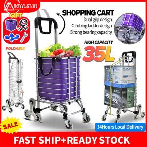 Royalstar Shopping Cart Rolling Grocery Foldable Utility Trolley Cart Stainless Grocery Cart on Wheels Portable Shopping Market Grocery Basket Cart