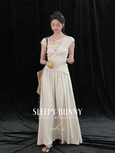 Lyocell A-Line Long Dress Waist-cinching Outfit