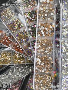 Shiny Nail Art Stickers Mixed Sizes Flat Bottom 12 Grids Color Box DIY Jewelry Decoration Tools for Any Skin Type